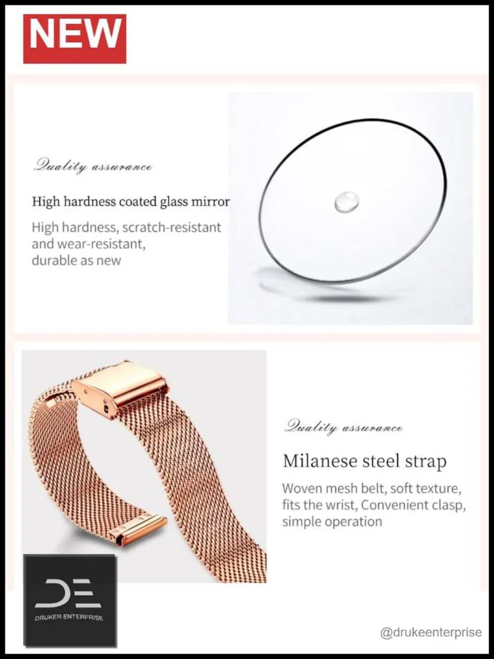 Women's Thin Minimalist Watch with Leather Band Water Resistant Quartz Analog
